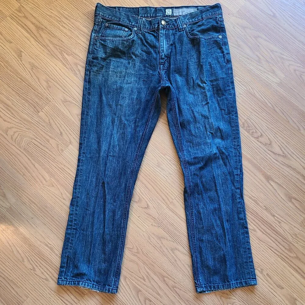MARC ECKO CUT & SEW SLIM FIT JEANS RIGID 100% COTTON DENIM WHISKER DARK WASH 36S